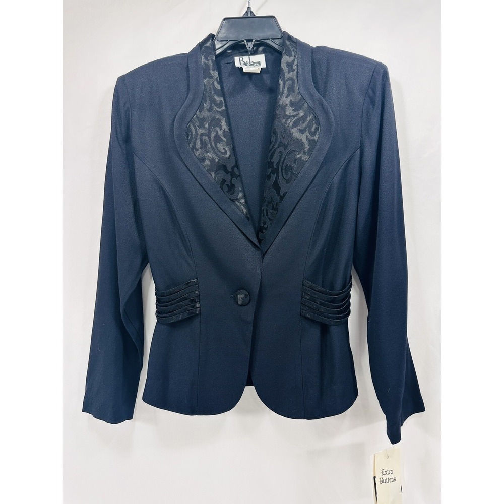 R.J & Co Blazer Women's Size 12 Black Long Sleeve Coat Satin Detail NWT Shoulder